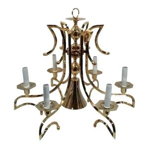 Hollywood Regency Chandelier Six Arm Down Light Gold Plated 22” Wide x 1…